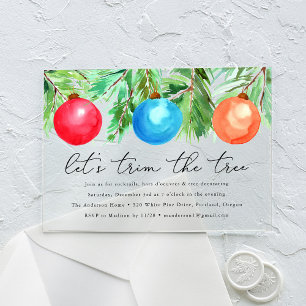 Invitations En Acrylique Aquarelle Noël Ornements Arbre Trimming Party