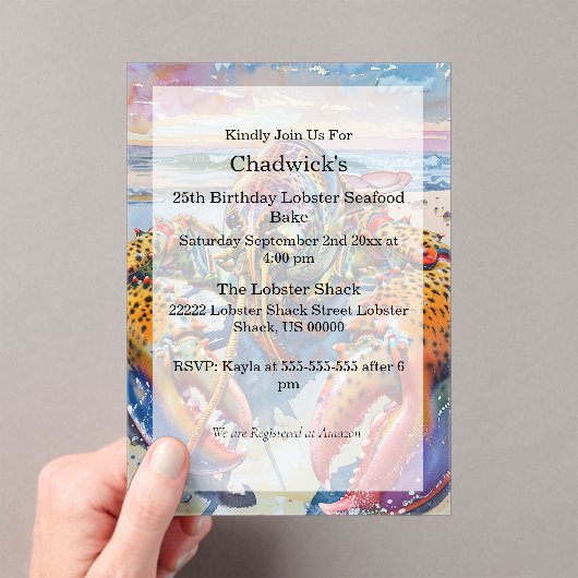 Invitations En Acrylique Aquarelle Océan marin Nautique Homard Anniversaire (In situ (ordinateur de poche))