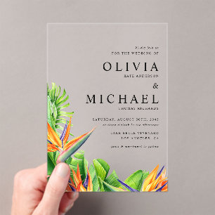 Invitations En Acrylique Aquarelle Oiseaux du Paradis Mariage tropical