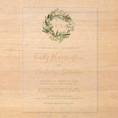 Invitations En Acrylique Aquarelle Olive Wreath Green Gold Mariage (Recto)