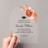 Invitations En Acrylique aquarelle orangé fleurie arc de graduation (In situ (ordinateur de poche))