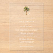 Invitations En Acrylique Aquarelle palmier tropical Monogram Mariage (Recto)