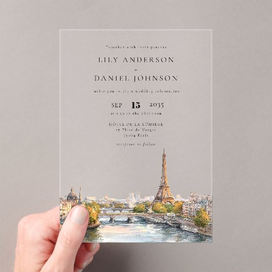 Invitations En Acrylique Aquarelle Paris France Destination Mariage (In situ (ordinateur de poche))