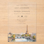 Invitations En Acrylique Aquarelle Paris France Destination Mariage (Recto)
