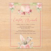 Invitations En Acrylique Aquarelle Pastel Bunny Oreilles Floral Pâques Brun (Recto)