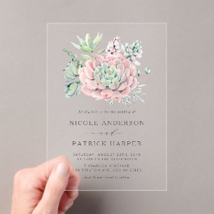 Invitations En Acrylique Aquarelle Pastel Succulents Bouquet Mariage