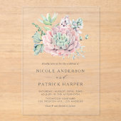 Invitations En Acrylique Aquarelle Pastel Succulents Bouquet Mariage (Recto)