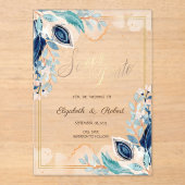 Invitations En Acrylique Aquarelle Peacock Floral Enregistrer La Date (Recto)