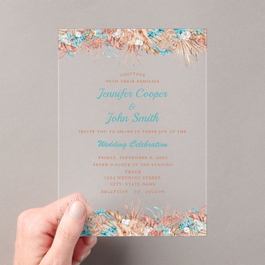 Invitations En Acrylique Aquarelle personnalisée Boho Terracotta Mariage fl (In situ (ordinateur de poche))