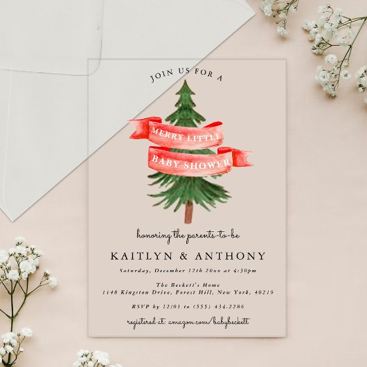 Invitations En Acrylique Aquarelle Pine Tree Joyeux Petit Baby shower