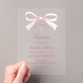 Invitations En Acrylique Aquarelle Pink Bow Baptism (In situ (ordinateur de poche))
