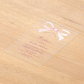 Invitations En Acrylique Aquarelle Pink Bow Baptism (Poser)