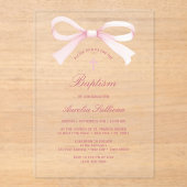 Invitations En Acrylique Aquarelle Pink Bow Baptism (Recto)