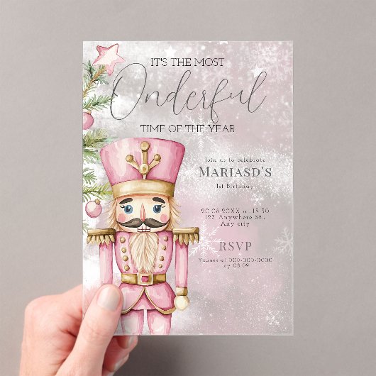 Invitations En Acrylique aquarelle Pink Christmas Nutcracker 1er anniversai (In situ (ordinateur de poche))