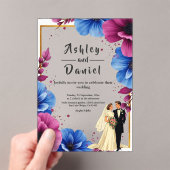 Invitations En Acrylique Aquarelle Purple Blue Flowers Mariage élégant (In situ (ordinateur de poche))