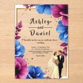 Invitations En Acrylique Aquarelle Purple Blue Flowers Mariage élégant (Recto)