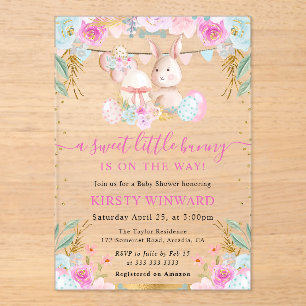 Invitations En Acrylique Aquarelle Rabbit de Pâques et Baby shower de fleur