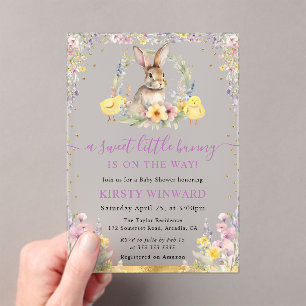 Invitations En Acrylique Aquarelle Rabbit et Baby shower Fleur sauvage