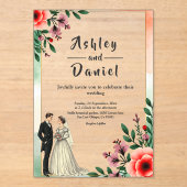 Invitations En Acrylique Aquarelle romantique Floral Bride Et Mariage de ch (Recto)