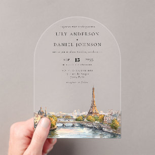 Invitations En Acrylique Aquarelle romantique Paris France Arc Mariage