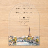Invitations En Acrylique Aquarelle romantique Paris France Arc Mariage (Recto)