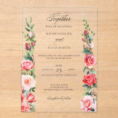 Invitations En Acrylique Aquarelle romantique Roses roses roses et calligra (Recto)