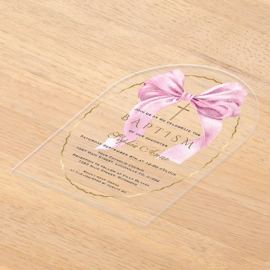 Invitations En Acrylique Aquarelle Rose Bow Girl Baptême transparent (Poser)