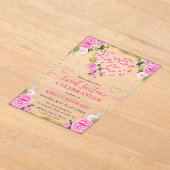 Invitations En Acrylique Aquarelle rose Coeurs or Fleurs doux 16 (Poser)