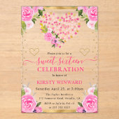 Invitations En Acrylique Aquarelle rose Coeurs or Fleurs doux 16 (Recto)