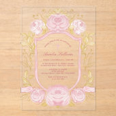 Invitations En Acrylique Aquarelle Rose Crest Baptême (Recto)