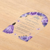 Invitations En Acrylique Aquarelle Rose d'argent pourpre Quinceañera (Poser)