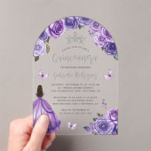 Invitations En Acrylique Aquarelle Rose d'argent pourpre Quinceañera (In situ (ordinateur de poche))