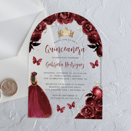 Invitations En Acrylique Aquarelle Rose de Bourgogne Quinceañera