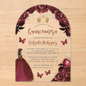 Invitations En Acrylique Aquarelle Rose de Bourgogne Quinceañera (Recto)