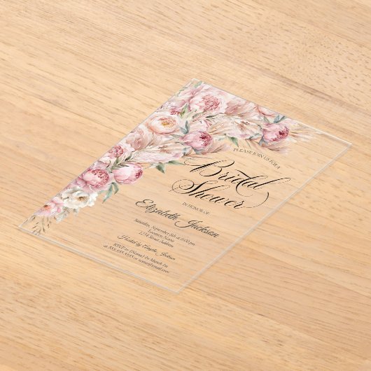 Invitations En Acrylique Aquarelle rose Fête des mariées Fleurs blanches (Poser)