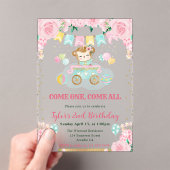 Invitations En Acrylique Aquarelle rose Fleurs Anniversaire de enfant singe (In situ (ordinateur de poche))