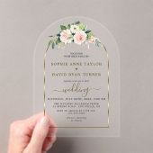 Invitations En Acrylique Aquarelle rose Fleurs blanches Mariage Arche or (In situ (ordinateur de poche))