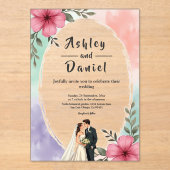 Invitations En Acrylique Aquarelle rose Fleurs Couple Boho Mariage d'été (Recto)