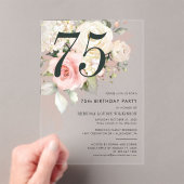 Invitations En Acrylique Aquarelle rose florale 75e fête d'anniversaire (In situ (ordinateur de poche))