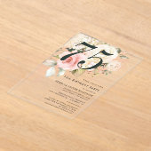 Invitations En Acrylique Aquarelle rose florale 75e fête d'anniversaire (Poser)