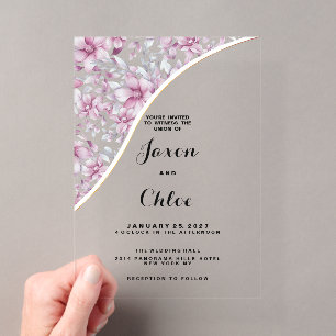 Invitations En Acrylique Aquarelle rose gris Mariage botanique