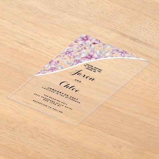 Invitations En Acrylique Aquarelle rose gris Mariage botanique (Poser)