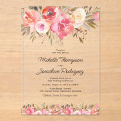 Invitations En Acrylique Aquarelle rose Mariage photo (Recto)