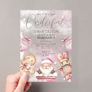 Invitations En Acrylique aquarelle Rose Noël Santa 1er anniversaire