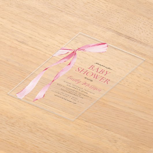 Invitations En Acrylique Aquarelle rose pâle Bow Girl Baby shower (Poser)