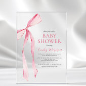 Invitations En Acrylique Aquarelle rose pâle Bow Girl Baby shower