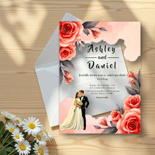 Invitations En Acrylique Aquarelle rose pâle Floral Bride & Mariage de cham