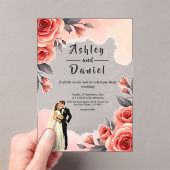 Invitations En Acrylique Aquarelle rose pâle Floral Bride & Mariage de cham (In situ (ordinateur de poche))