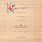 Invitations En Acrylique Aquarelle rose roses et calligraphie Enregistrer l (Recto)