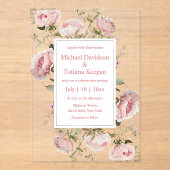 Invitations En Acrylique aquarelle rose script fleurs florales mariage (Recto)